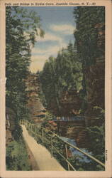 Path and Bridge to Hydes Cave, Ausable Chasm Postcard