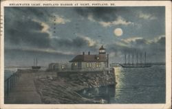 Breakwater Light, Portland Harbor at Night Postcard