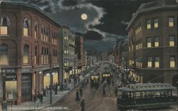 Lisbon Street by Night, Moonlit Trolleys Postcard