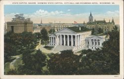 State Capitol Square, Capitol, City Hall, Richmond Hotel Postcard