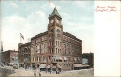 Masonic Temple, Clock Tower, Springfield, MA Postcard