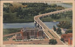Aeroplane View of Hotel Van Curler and Great Western Gateway Bridge Postcard