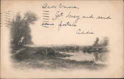 River Landscape with Boat and Trees Postcard