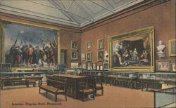 Pilgrim Hall Interior, Large Paintings, Plymouth, MA Postcard