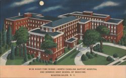 Night View NC Baptist Hospital Bowman Gray Winston-Salem NC Postcard
