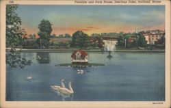 Fountain and Duck House, Deerings Oaks Postcard