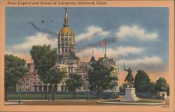 State Capitol and Statue of Lafayette, Hartford, CT Postcard