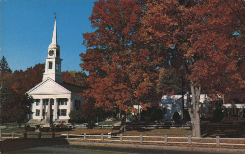 Historic New England Church, Town Common, Autumn Foliage
