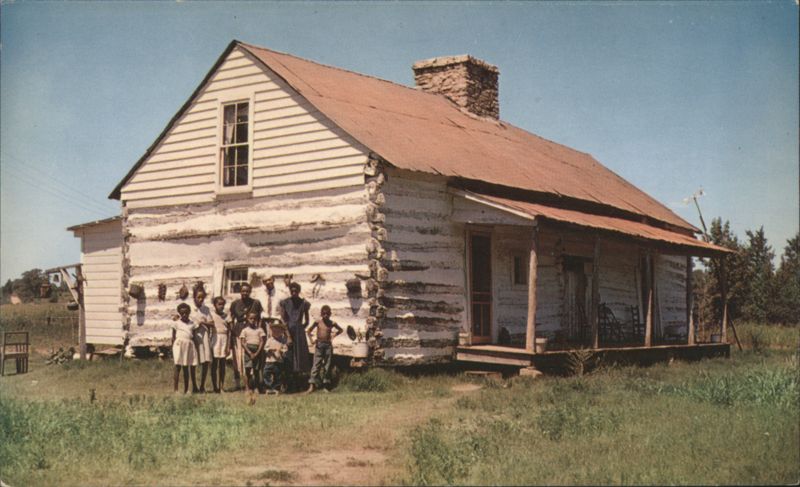 Relic of the Past Log Cabin with People Wayne Floyd