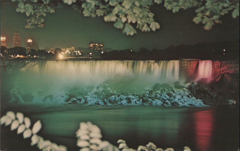 Illuminated American Falls at Night Niagara Falls Canada