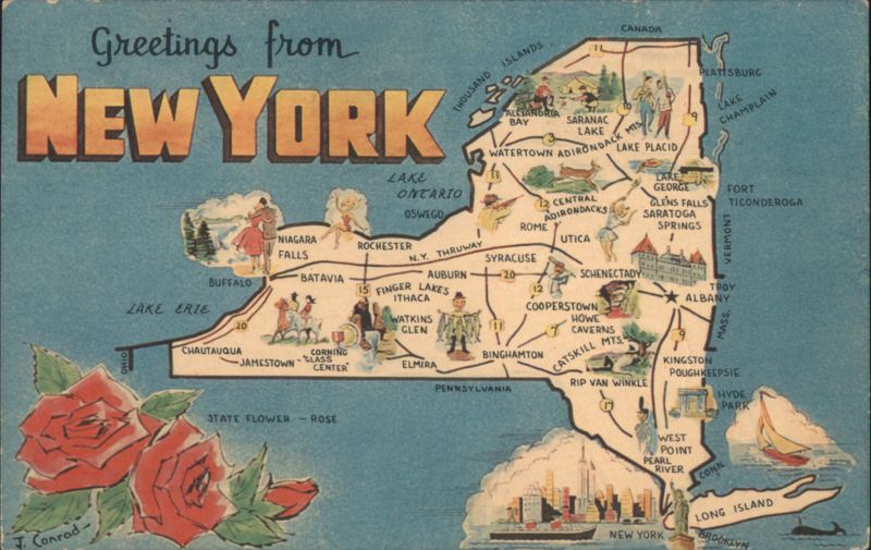 Greetings from New York State Pictorial Map, Roses
