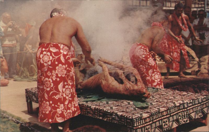 Luau Pig Cooking in Imu, Hawaiian Feast Honolulu Kenneth G. Brown