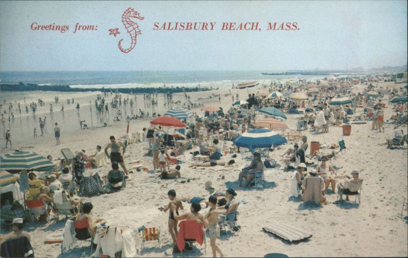 Salisbury Beach, MA - Crowded Beach & Bathers Massachusetts