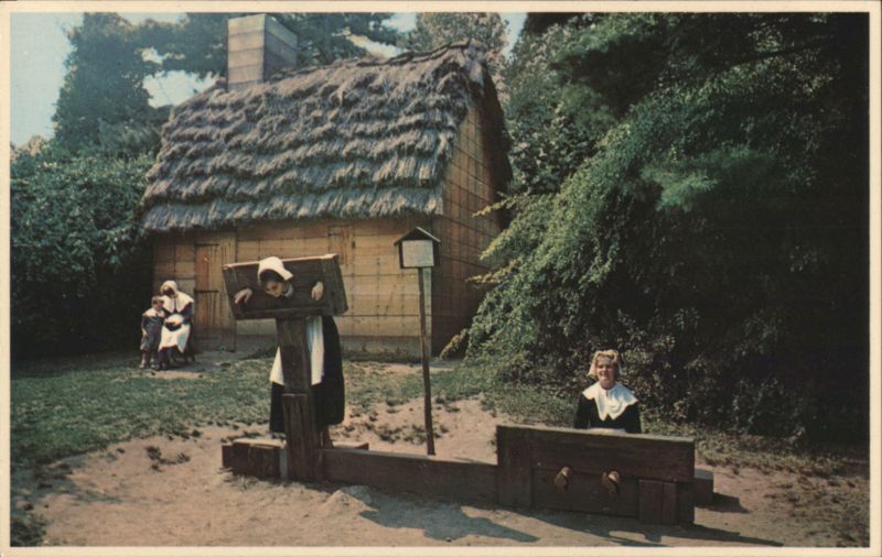 Thatched Cottage, Stocks & Pillory, Pioneer Village Salem Massachusetts