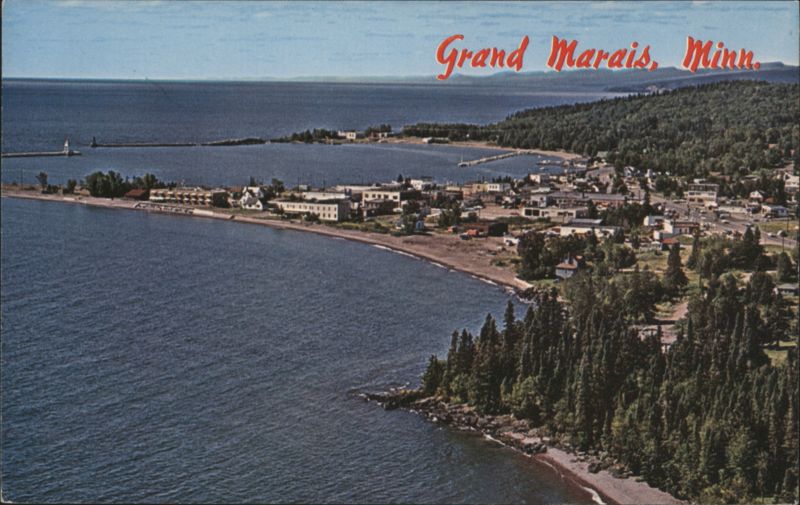 Aerial View of Grand Marais, Lake Superior Shore Minnesota