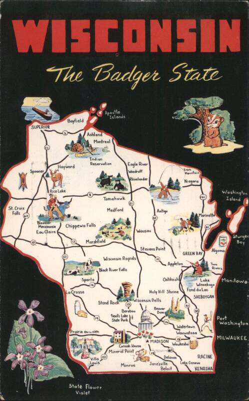 Wisconsin The Badger State Pictorial Map