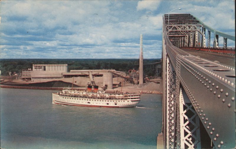 Steamer North American under Blue Water Bridge Port Huron Michigan
