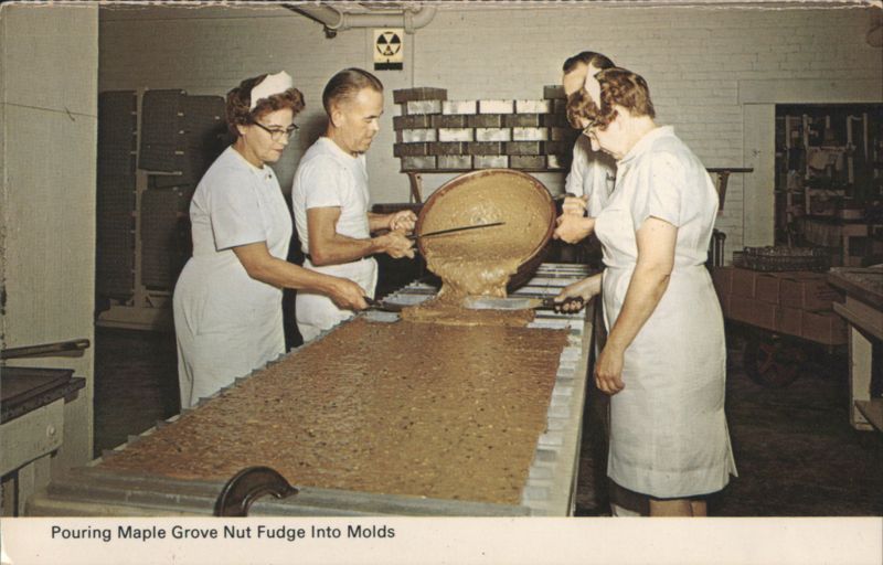 Pouring Maple Grove Nut Fudge Into Molds, St. Johnsbury, VT Vermont