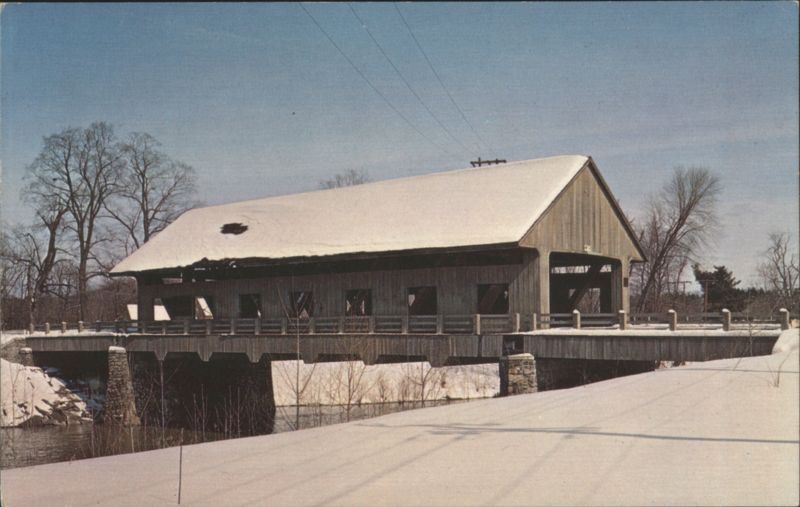 East Pepperell Bridge, Covered Bridge in Winter Massachusetts