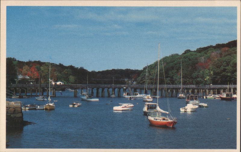 Annisquam, Cape Ann, MA Anchorage with Yachts and Wooden Bridge Massachusetts
