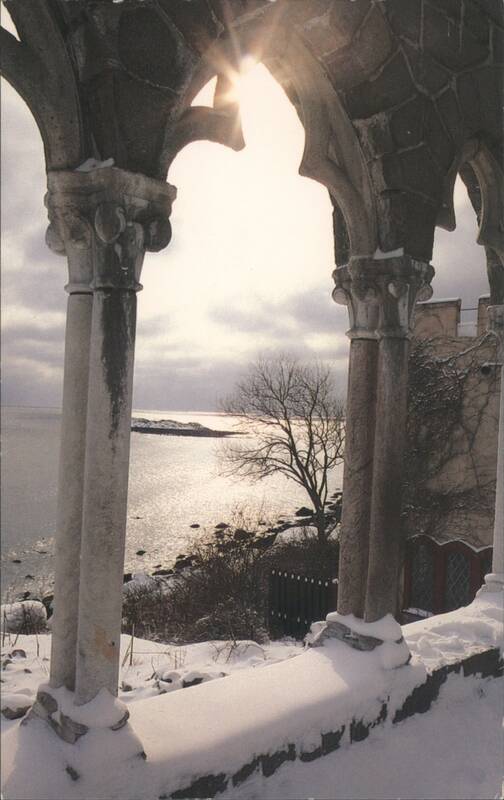 The Reef of Norman's Woe through archways, Hammond Castle Gloucester Massachusetts