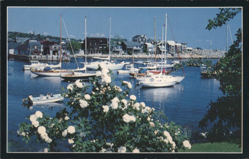 Sailboats at rest in beautiful Rockport Harbor Massachusetts