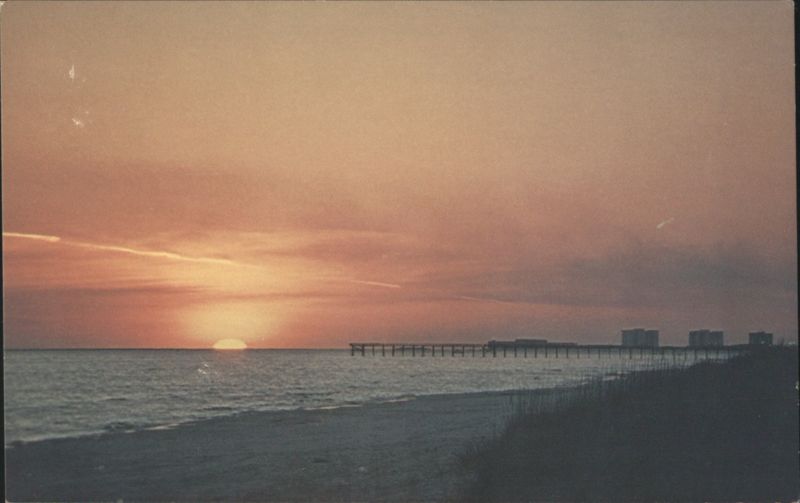 Northwest Florida Sunset over Ocean, Pier & Buildings
