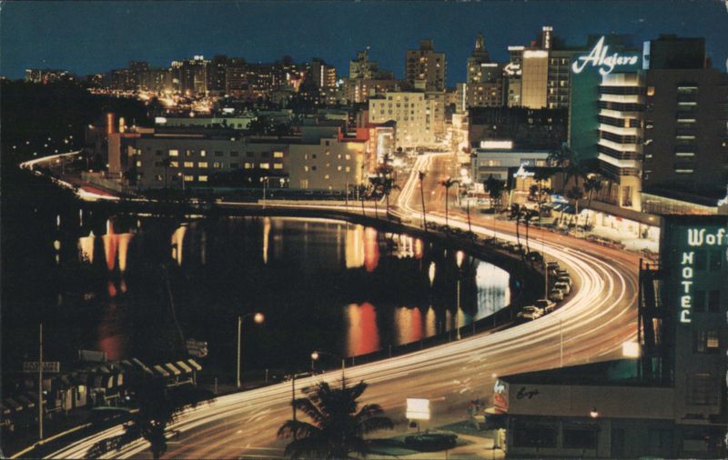 Lake Pancoast along Collins Avenue at Night, Miami Beach Florida