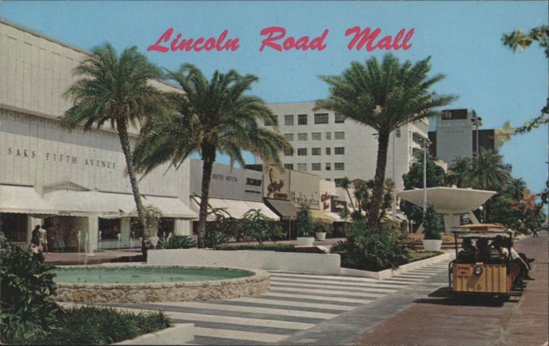 Lincoln Road Mall, Saks Fifth Avenue, Tram Car Miami Beach Florida