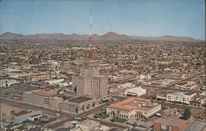 Phoenix AZ Aerial View, Westward Ho Hotel, Camelback Mtn Arizona
