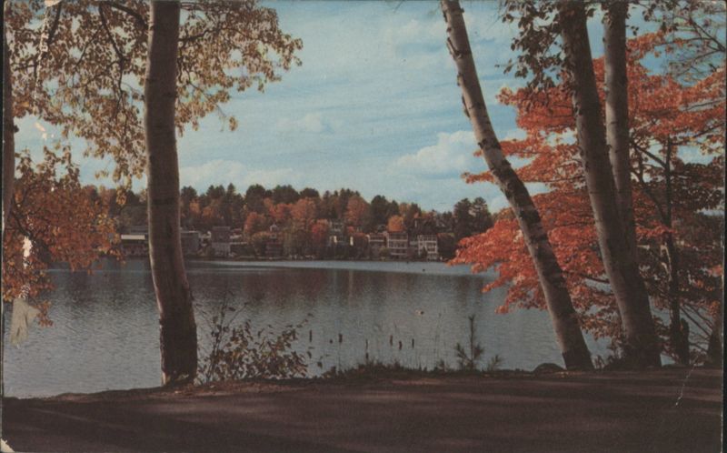 Lake Placid Village from Mirror Lake, Autumn Foliage New York