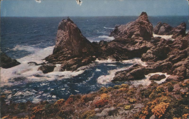Jagged Rocks and Foamy Surf, California State Highway No. 1