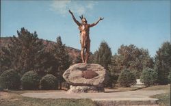 Indian Statue "Hail to the Sunrise" Mohawk Trail Postcard