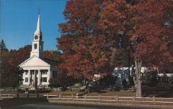 Historic New England Church, Town Common, Autumn Foliage Postcard