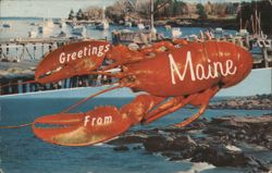 Greetings From Maine Lobster, Harbor Scene Postcard