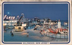 Hunt's Pier Amusement Park, Wildwood, NJ at Night Postcard