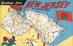 Greetings from New Jersey The Garden State Map Postcard