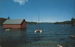 Boathouse & Catamaran, Herrick Cove Postcard