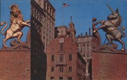 Old State House, Boston, Lion and Unicorn Statues Postcard