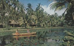 Coco Palms Resort Hotel, Lagoon with Boat & Palm Trees Postcard