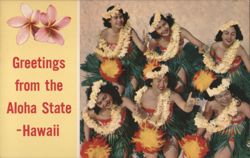 Greetings from Aloha State, Hawaii Hula Girls Postcard