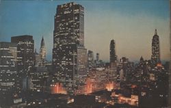 Midtown Manhattan Night Skyline with RCA, Chrysler, Empire State Buildings Postcard