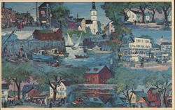 Rockport Montage: Bearskin Neck, Motif #1, Peg Leg, Dock Square Postcard