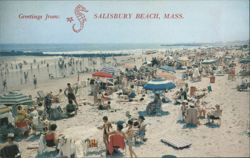 Salisbury Beach, MA - Crowded Beach & Bathers Postcard