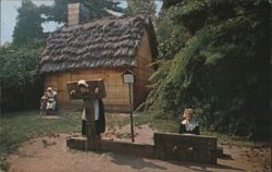 Thatched Cottage, Stocks & Pillory, Pioneer Village, Salem Postcard