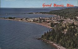 Aerial View of Grand Marais, Lake Superior Shore Postcard