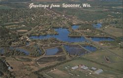 Greetings from Spooner, Wisconsin Aerial View Fish Hatchery Postcard