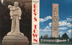 Boys Town Nebraska 'He Ain't Heavy' Statue & Monument Postcard