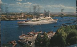 s.s. Rotterdam Cruise Ship in Harbor Postcard