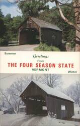 Covered Bridge, Summer & Winter, Vermont Four Season State Postcard